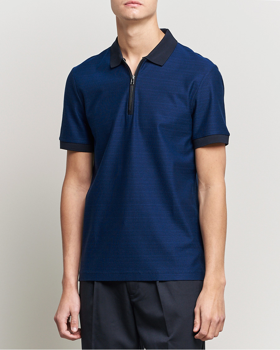 Men | Short Sleeve Polo Shirts | BOSS | Polston Half-Zip Polo Dark Blue