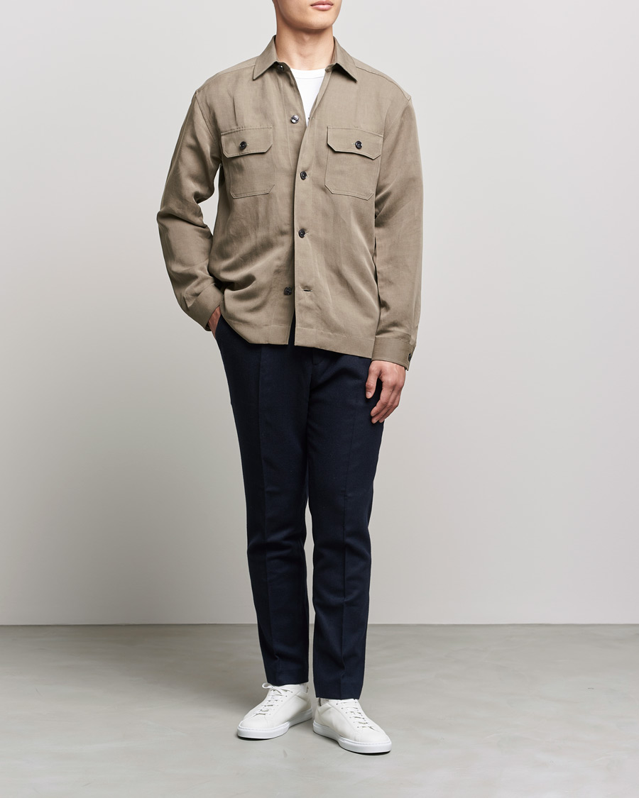 Men | Spring Jackets | BOSS | Cole Linen/Lyocell Overshirt Open Green