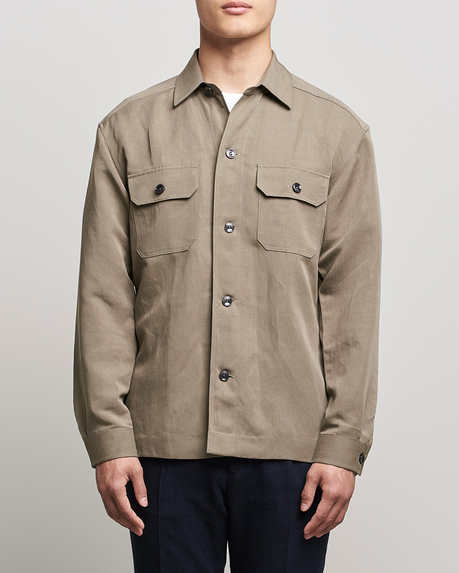 Men | Shirts | BOSS BLACK | Cole Linen/Lyocell Overshirt Open Green