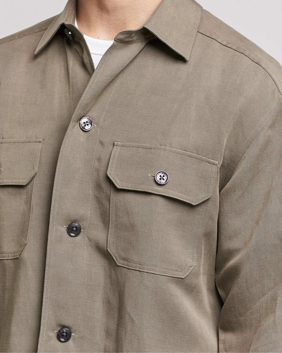 Men | Shirts | BOSS BLACK | Cole Linen/Lyocell Overshirt Open Green