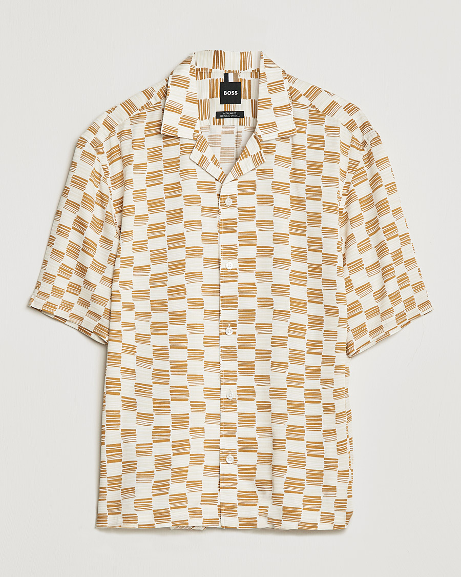 Men |  | BOSS | Lars Printed Resort Collar Short Sleeve Shirt Open Beige
