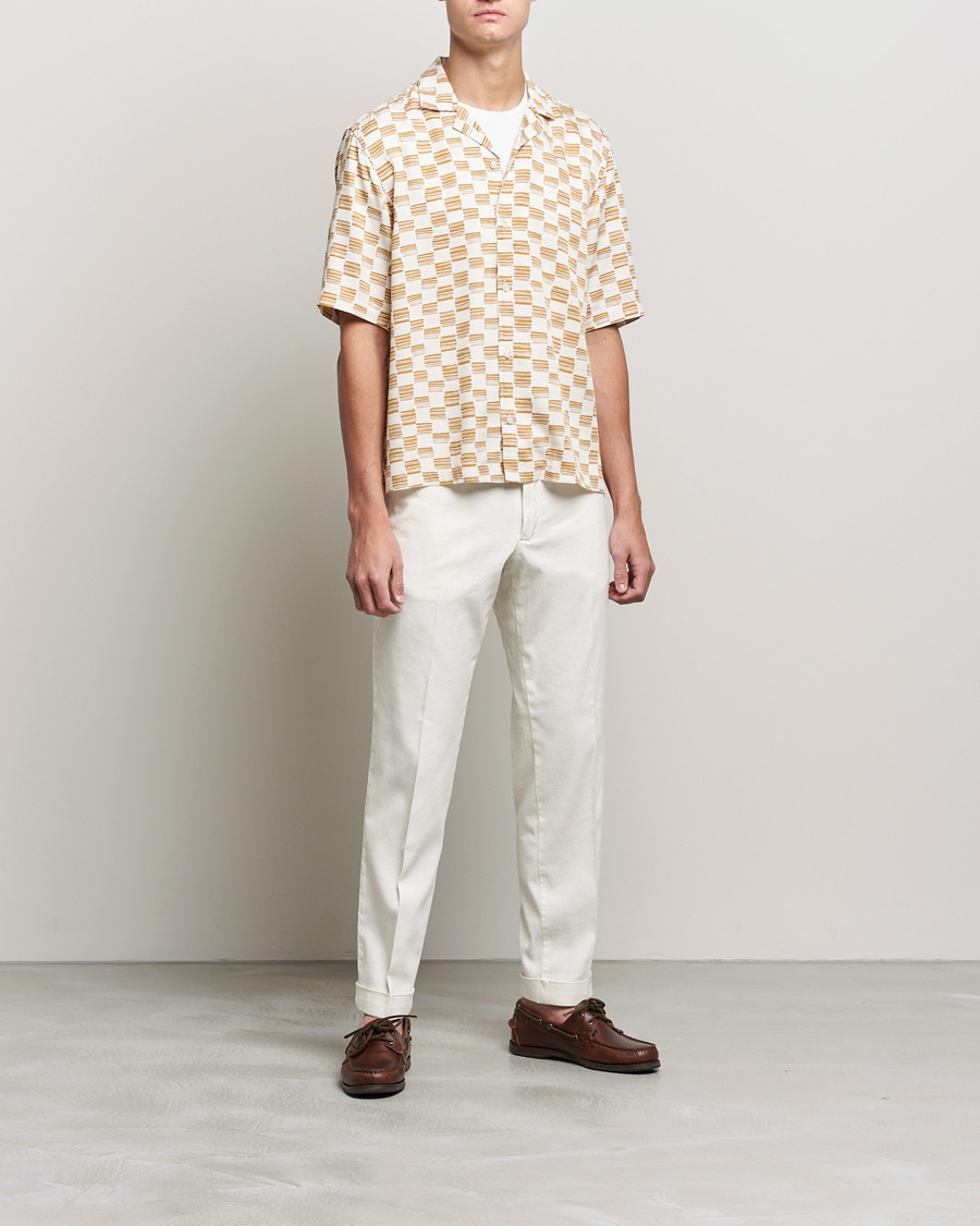Men | Shirts | BOSS BLACK | BOSS Lars Printed Resort Collar Short Sleeve Shirt Open Beige