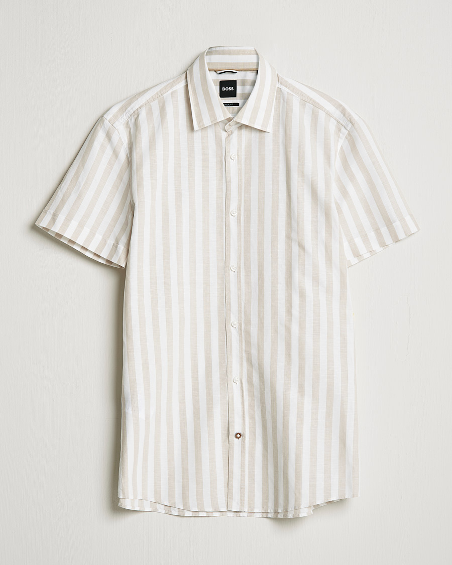 Men | Shirts | BOSS BLACK | BOSS Hal Block Stripe Short Sleeve Shirt Beige/White