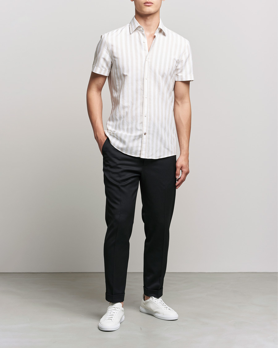 Men | Shirts | BOSS | Hal Block Stripe Short Sleeve Shirt Beige/White
