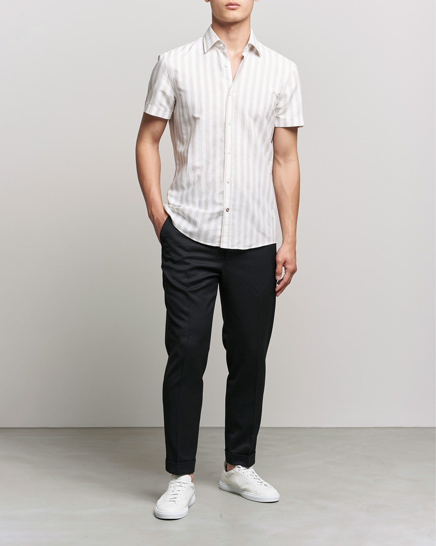 Men | Shirts | BOSS BLACK | BOSS Hal Block Stripe Short Sleeve Shirt Beige/White
