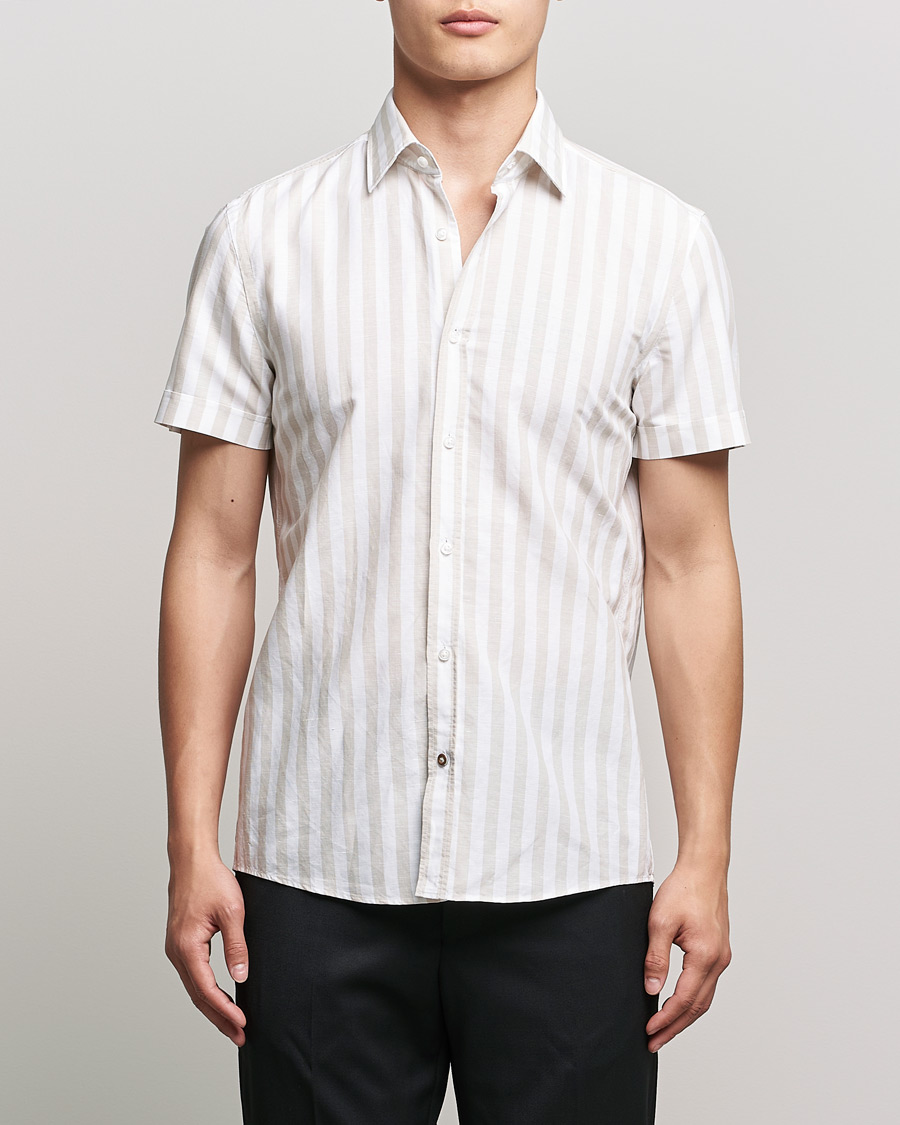Men | Shirts | BOSS BLACK | BOSS Hal Block Stripe Short Sleeve Shirt Beige/White