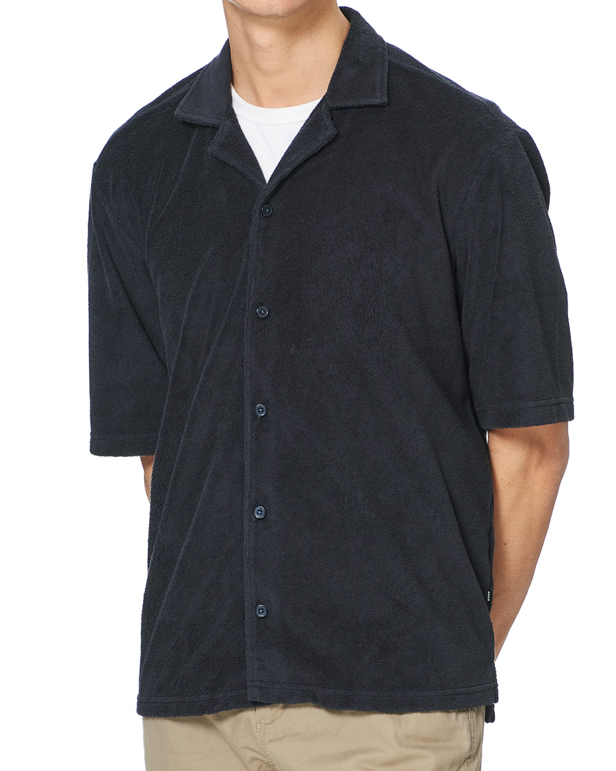 Men | Shirts | BOSS BLACK | BOSS Lars Terry Short Sleeve Shirt Dark Blue