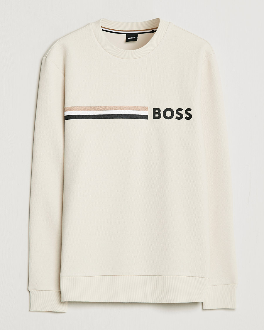 Men | Sweaters & Knitwear | BOSS BLACK | Stadler Logo Crew Neck Sweatshirt Open White
