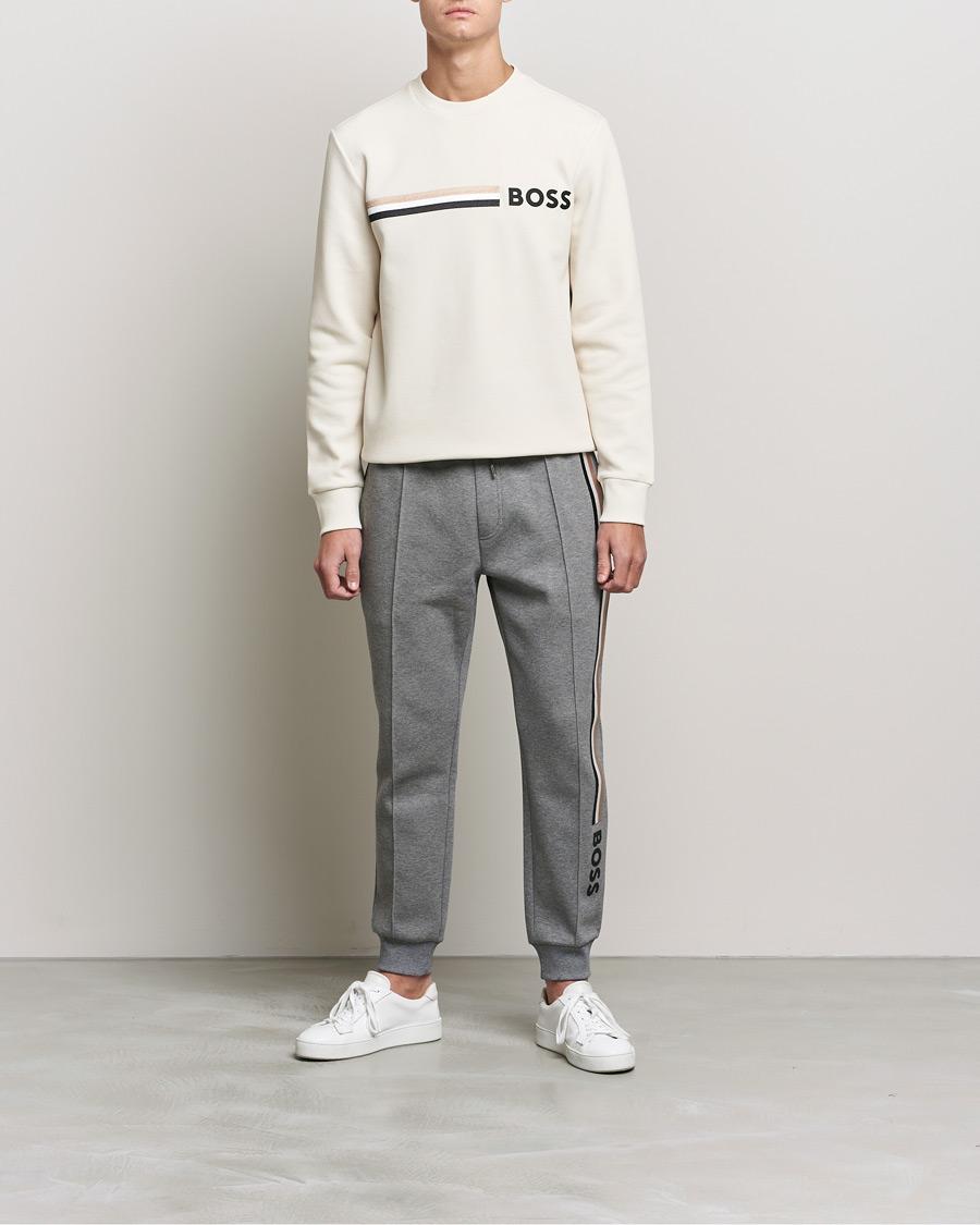 Men | Sweaters & Knitwear | BOSS | Stadler Logo Crew Neck Sweatshirt Open White