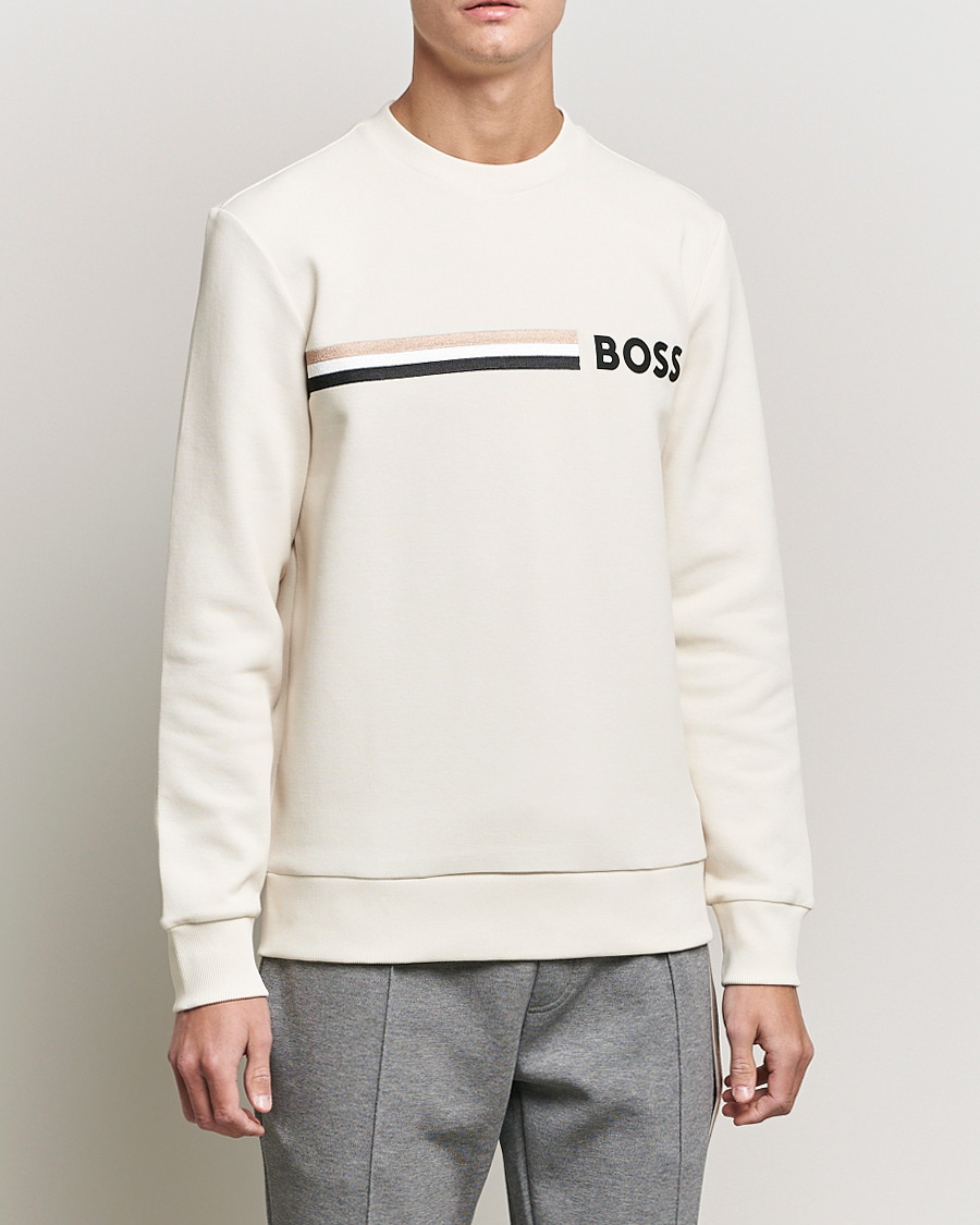 Men | Sweaters & Knitwear | BOSS BLACK | Stadler Logo Crew Neck Sweatshirt Open White