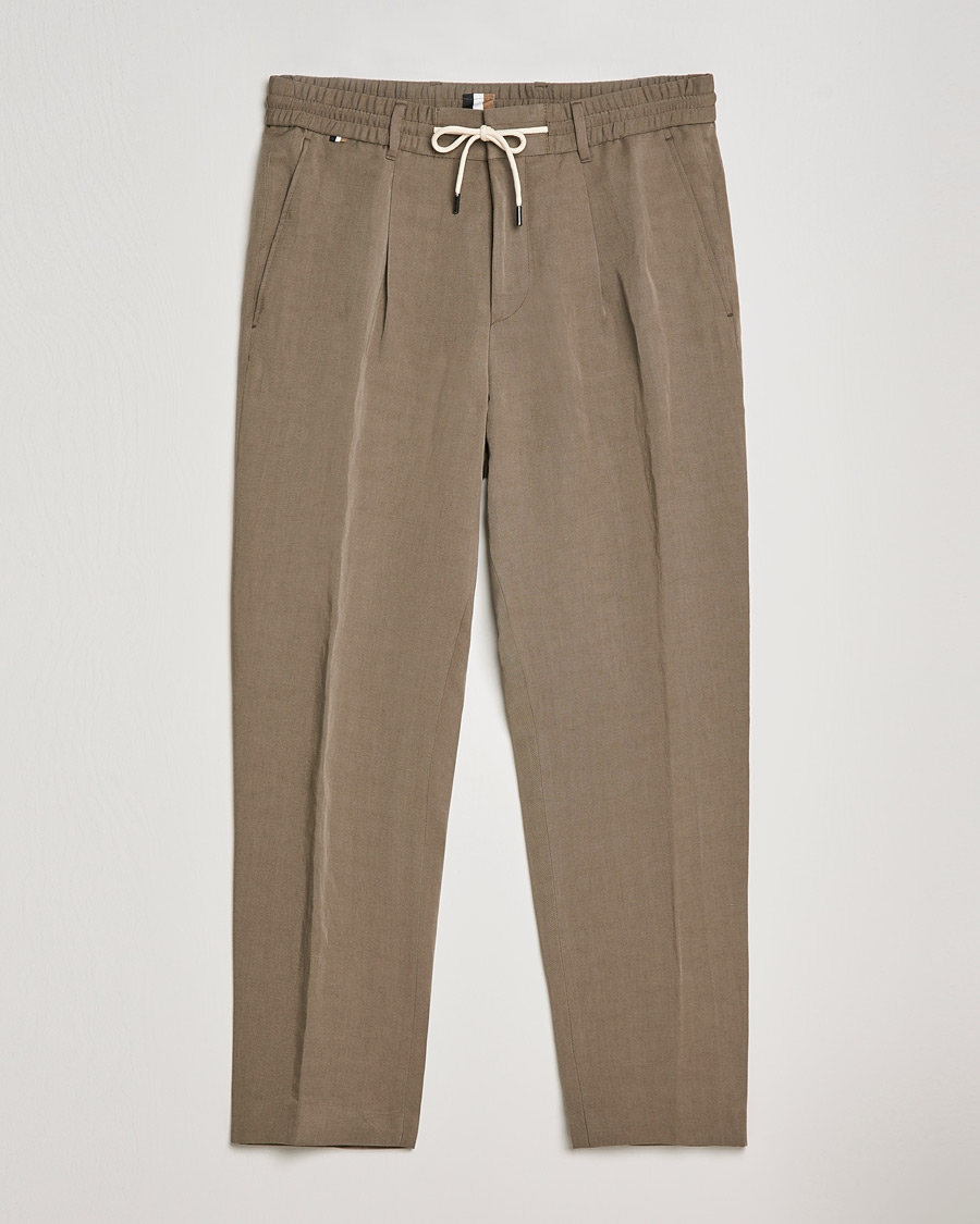 Men | Drawstring Trousers | BOSS | Perin Linen/Lyocell Drawstring Trousers Open Green