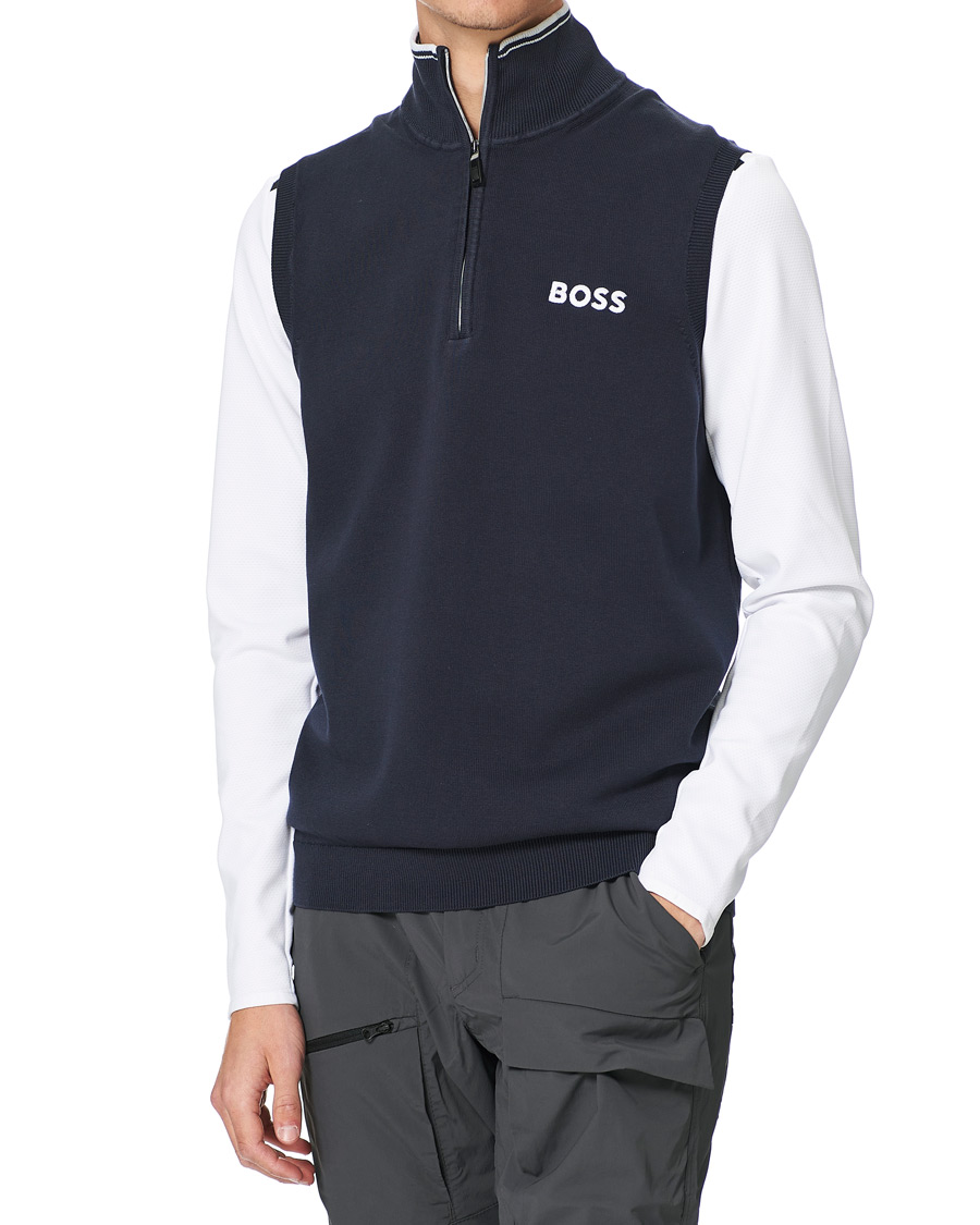 Men | Pullovers | BOSS GREEN | Zolf Half Zip Vest Dark Blue