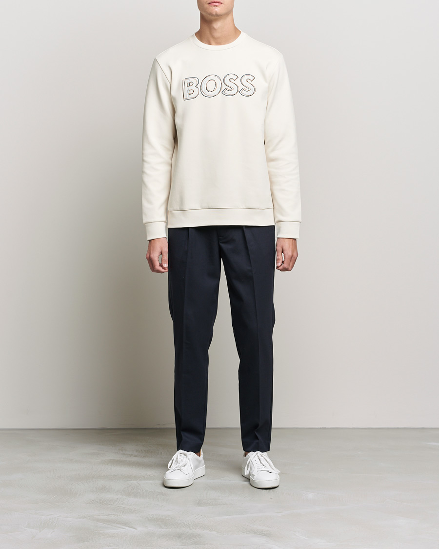 Men | Sweaters & Knitwear | BOSS Athleisure | Salbo Logo Crew Neck Sweatshirt Open White