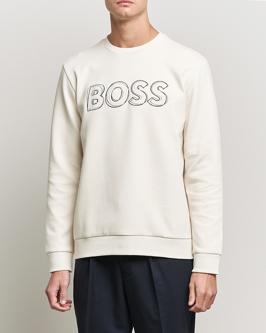 Men | Sweaters & Knitwear | BOSS Athleisure | Salbo Logo Crew Neck Sweatshirt Open White