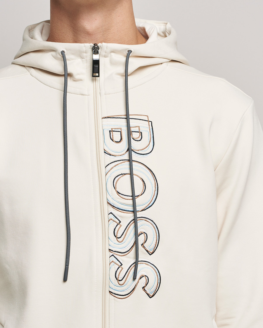 Men | Sweaters & Knitwear | BOSS GREEN | BOSS Athleisure Saggy Logo Full Zip Hoodie Open White