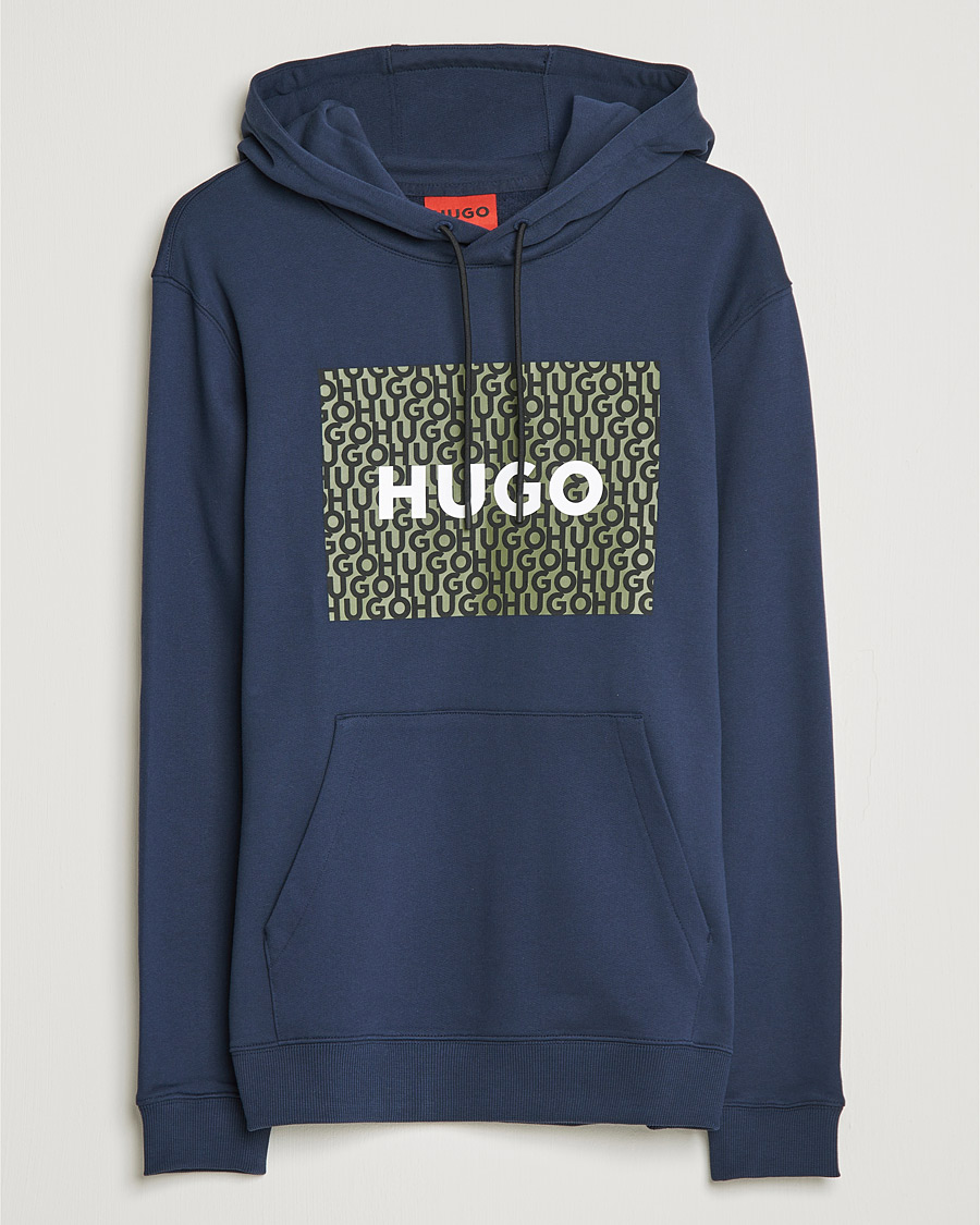 Men | Sweaters & Knitwear | HUGO | Dreeman Monogram Logo Hoodie Dark Blue