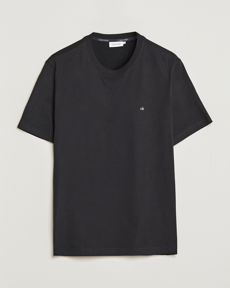 Men | T-Shirts | Calvin Klein | Cotton Embroidery Logo Crew Neck T-Shirt Black