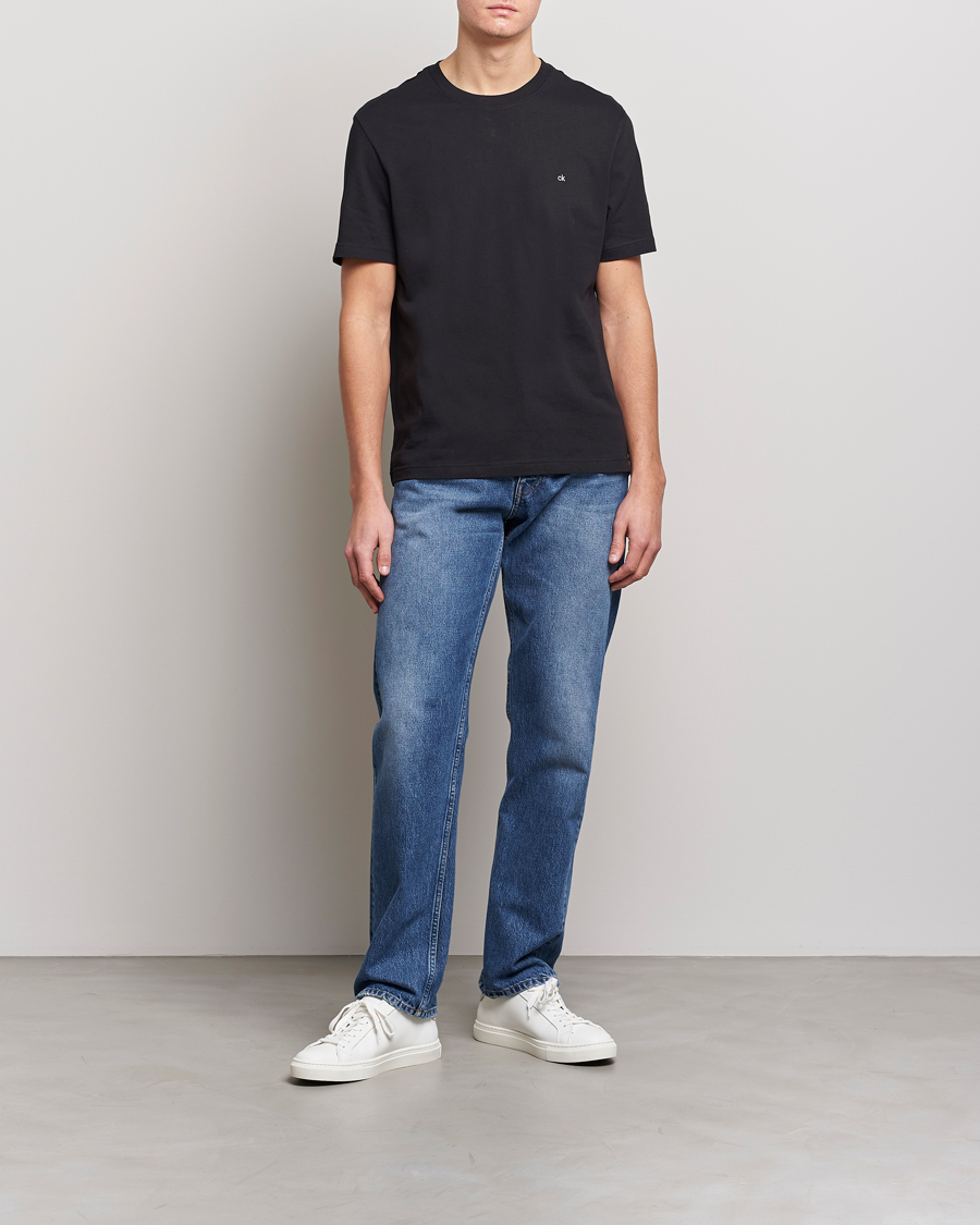 Men | T-Shirts | Calvin Klein | Cotton Embroidery Logo Crew Neck T-Shirt Black