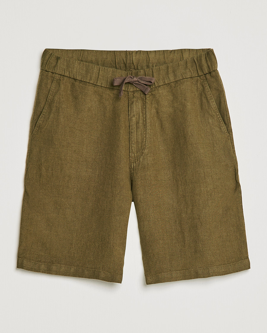 Men | Linen Shorts | NN07 | Keith Drawstring Linen Shorts Dark Olive