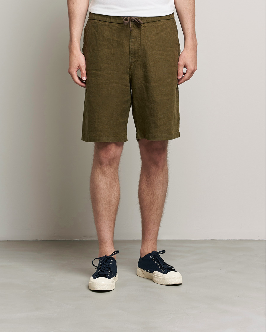 Men | Linen Shorts | NN07 | Keith Drawstring Linen Shorts Dark Olive