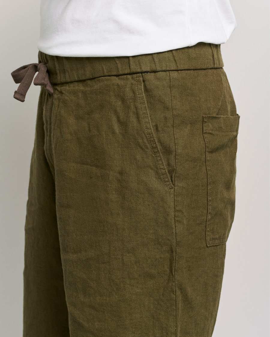 Men | Shorts | NN07 | Keith Drawstring Linen Shorts Dark Olive
