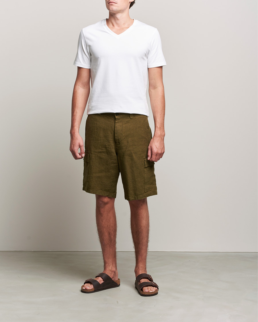 Men | Shorts | NN07 | Arnie Cargo Linen Shorts Dark Olive