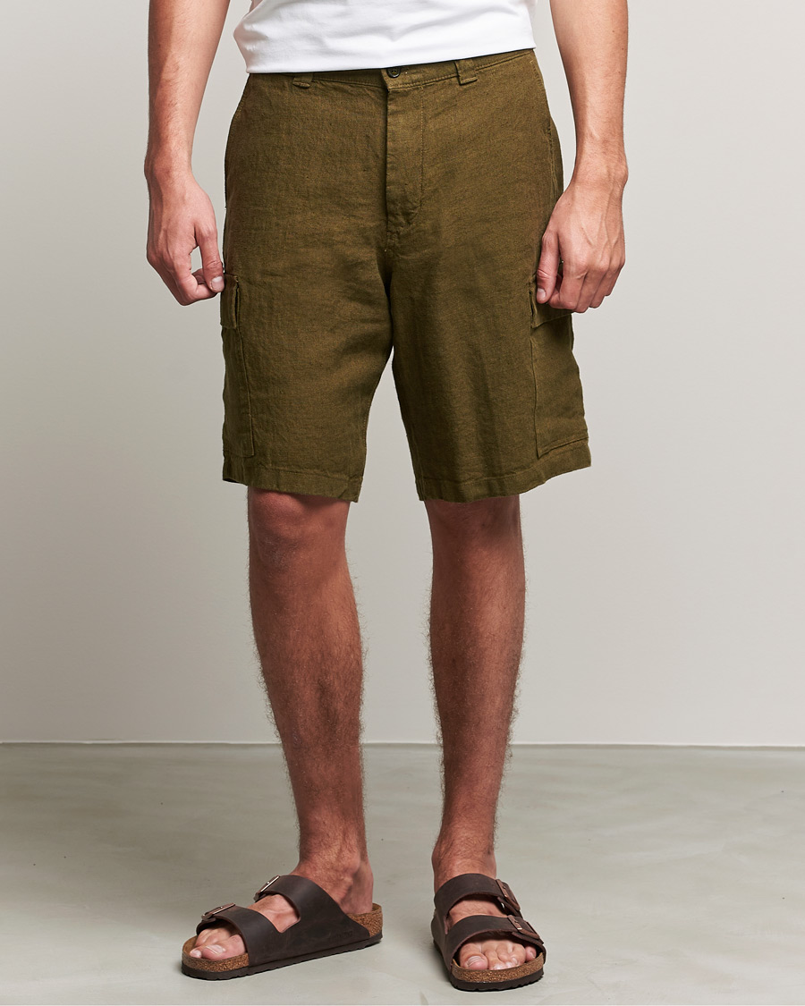 Men | Cargo Shorts | NN07 | Arnie Cargo Linen Shorts Dark Olive
