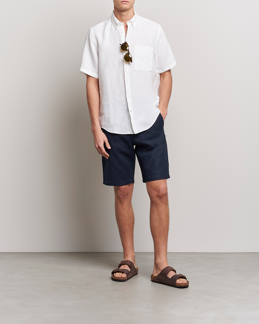 Men | Shirts | NN07 | Arne Linen Short Sleeve Shirt White