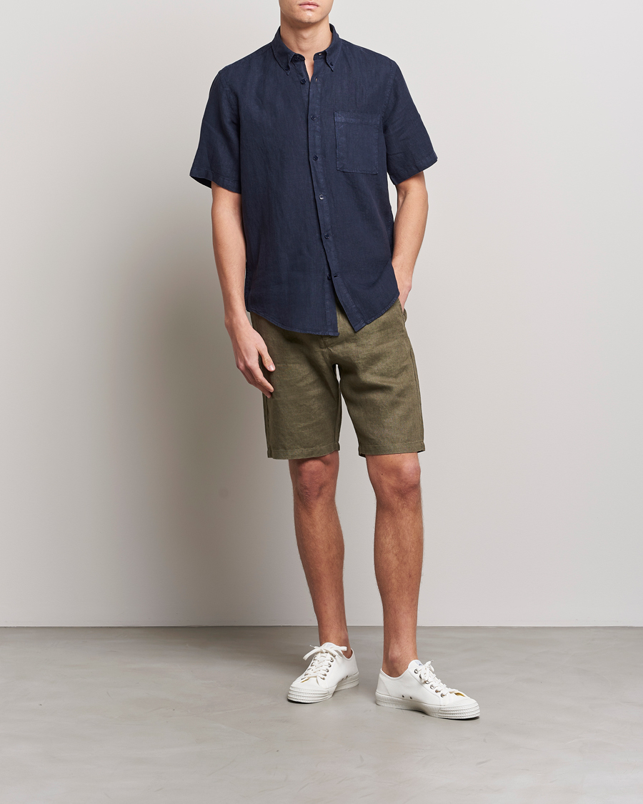 Men | Shirts | NN07 | Arne Linen Short Sleeve Shirt Navy