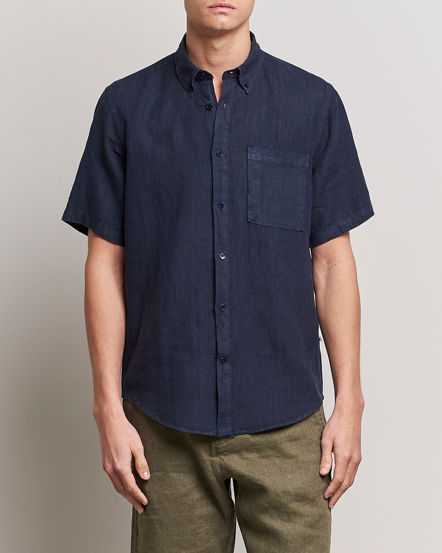 Men |  | NN07 | Arne Linen Short Sleeve Shirt Navy