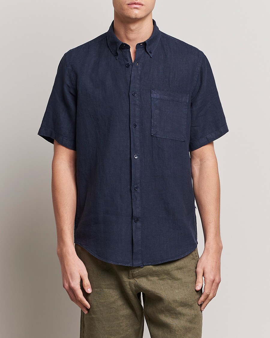 Men | Shirts | NN07 | Arne Linen Short Sleeve Shirt Navy