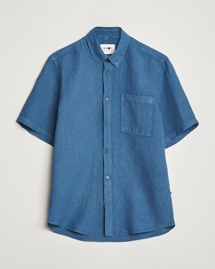 Men | Shirts | NN07 | Arne Linen Short Sleeve Shirt Dust Blue