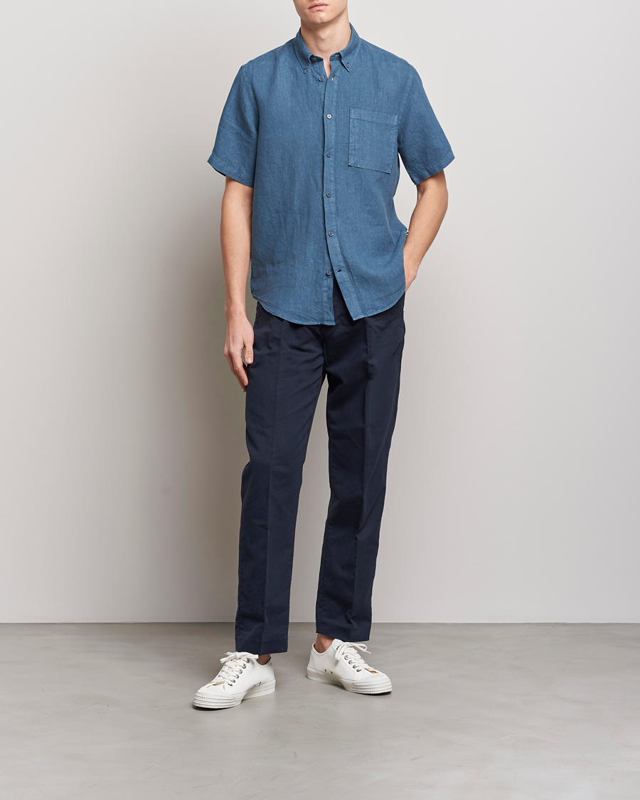 Men | Shirts | NN07 | Arne Linen Short Sleeve Shirt Dust Blue
