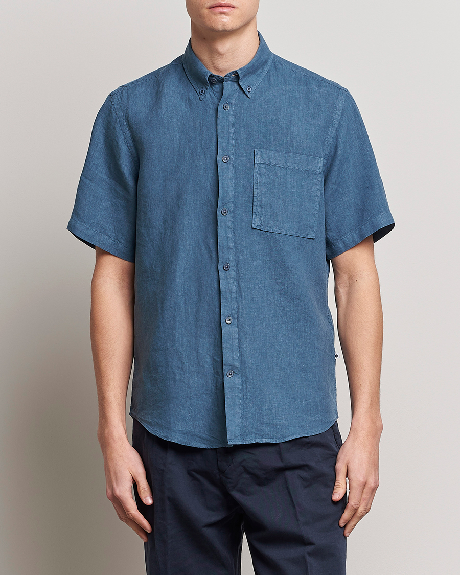 Men | Short Sleeve Shirts | NN07 | Arne Linen Short Sleeve Shirt Dust Blue