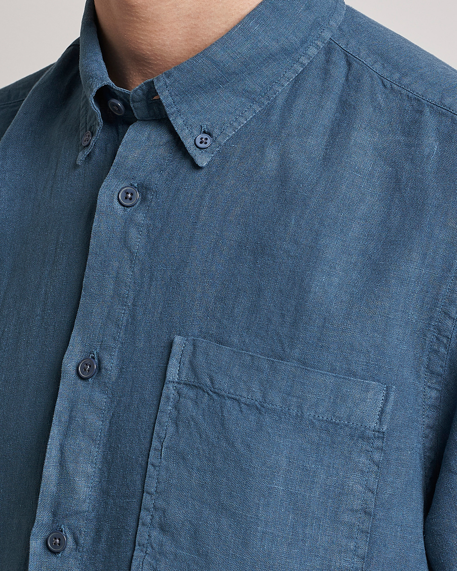 Men | Shirts | NN07 | Arne Linen Short Sleeve Shirt Dust Blue