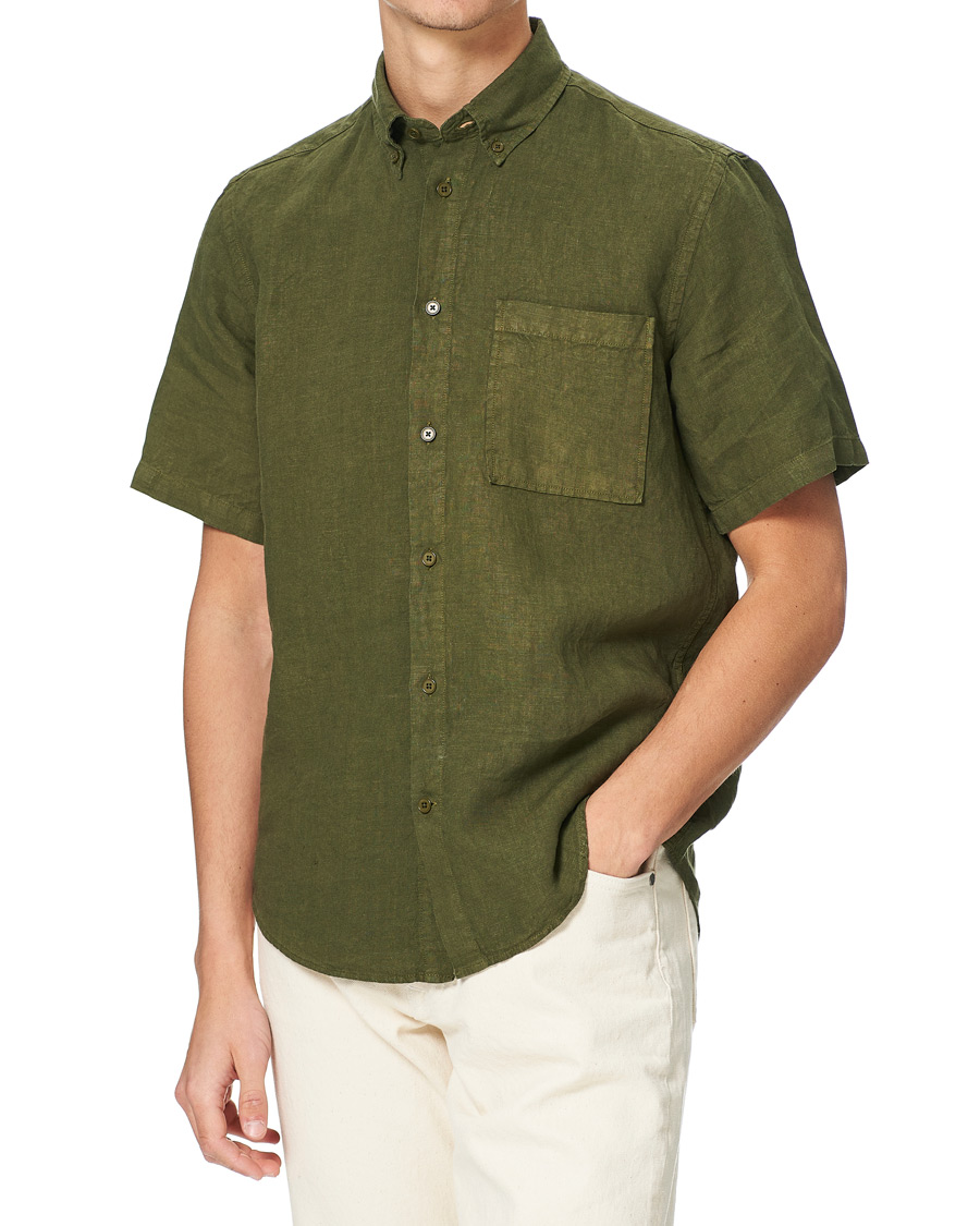 Men | Shirts | NN07 | Arne Linen Short Sleeve Shirt Dark Olive