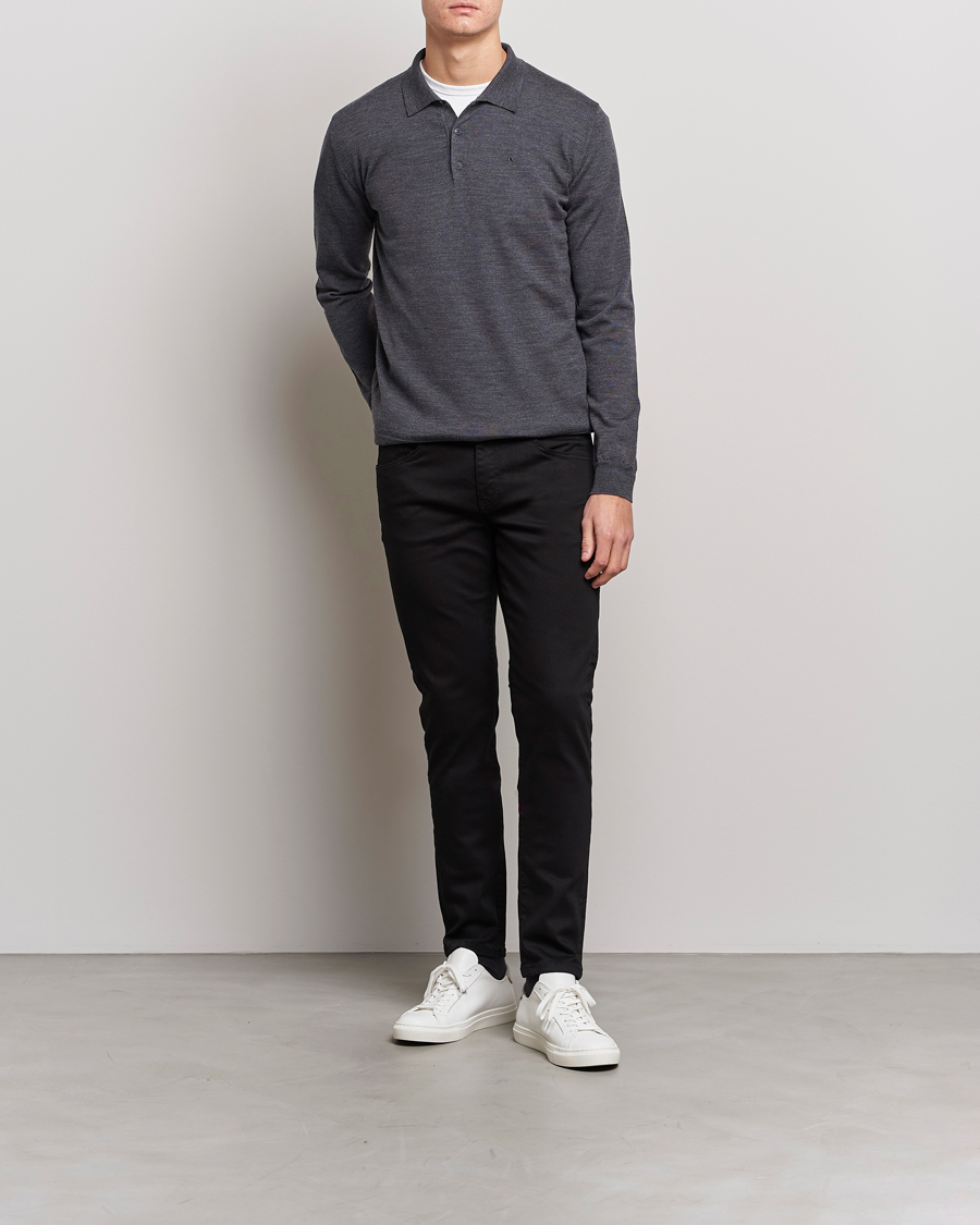 Men | Sweaters & Knitwear | J.Lindeberg | Noel Light Merino Polo Shirt Dark Grey Melange