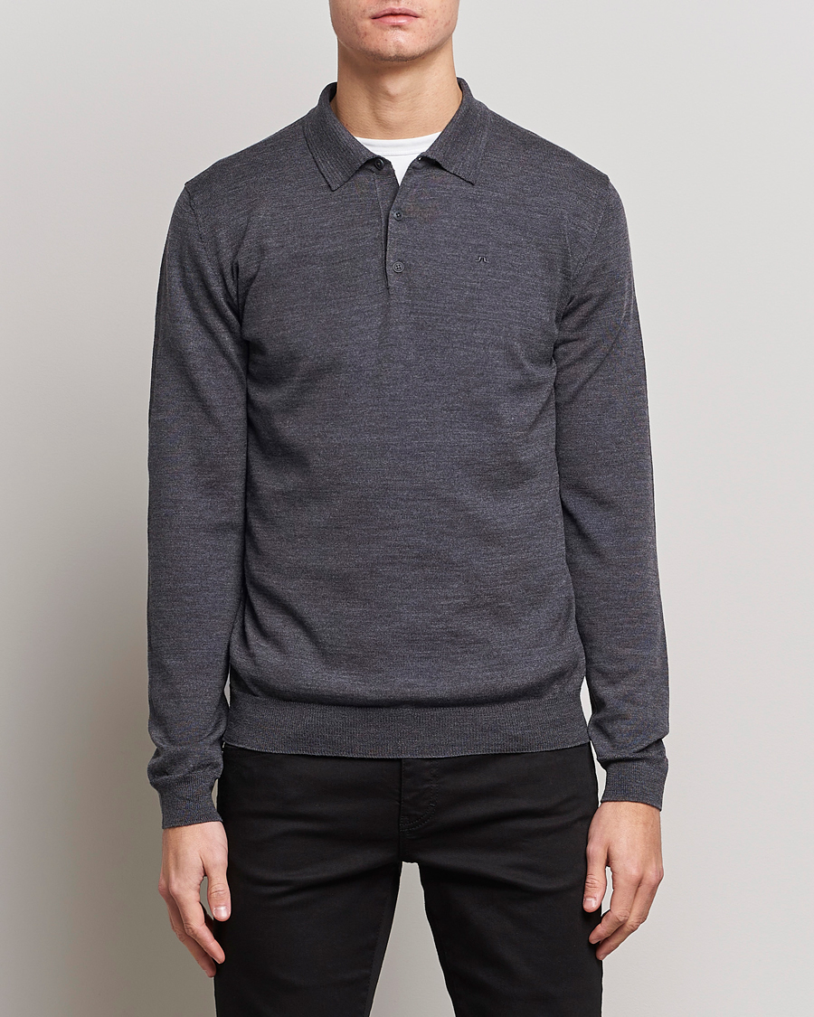Men | Knitted Polo Shirts | J.Lindeberg | Noel Light Merino Polo Shirt Dark Grey Melange