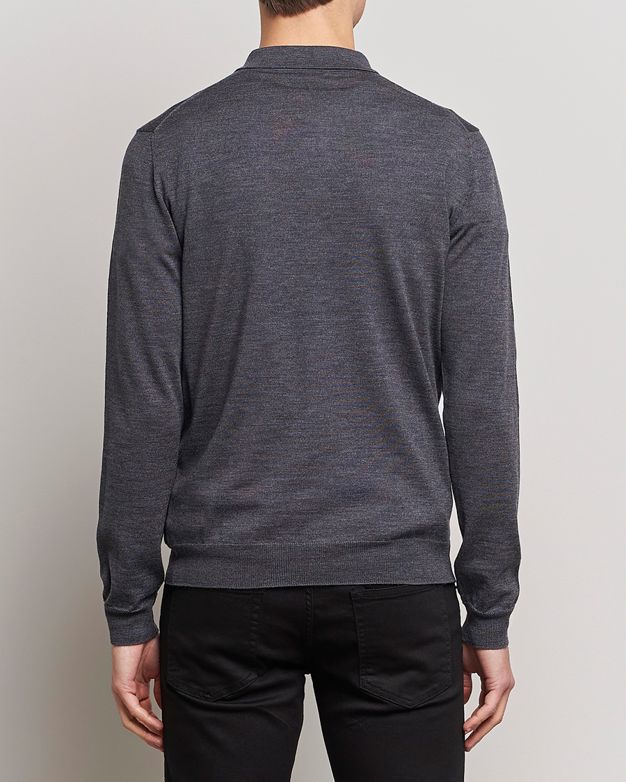 Men | Sweaters & Knitwear | J.Lindeberg | Noel Light Merino Polo Shirt Dark Grey Melange