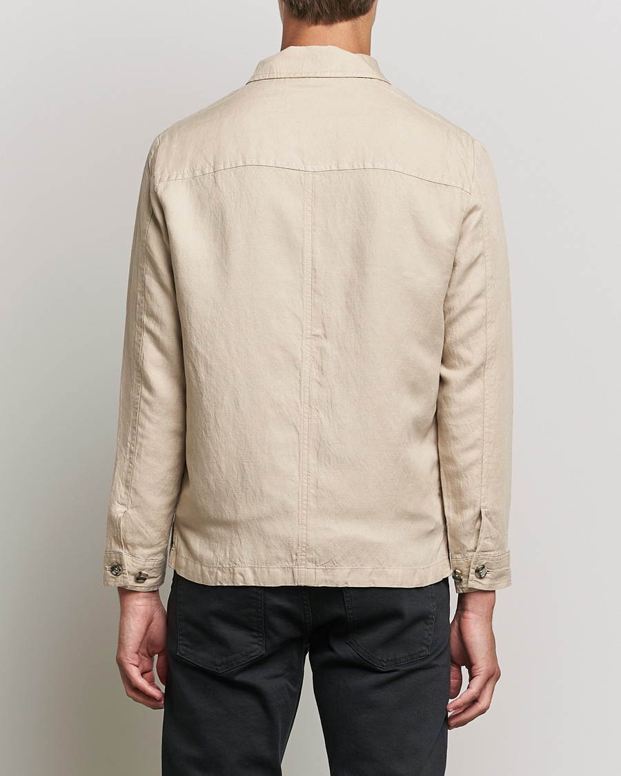 Men | Shirts | J.Lindeberg | Jason Zip Linen Shirt Jacket Safari Beige