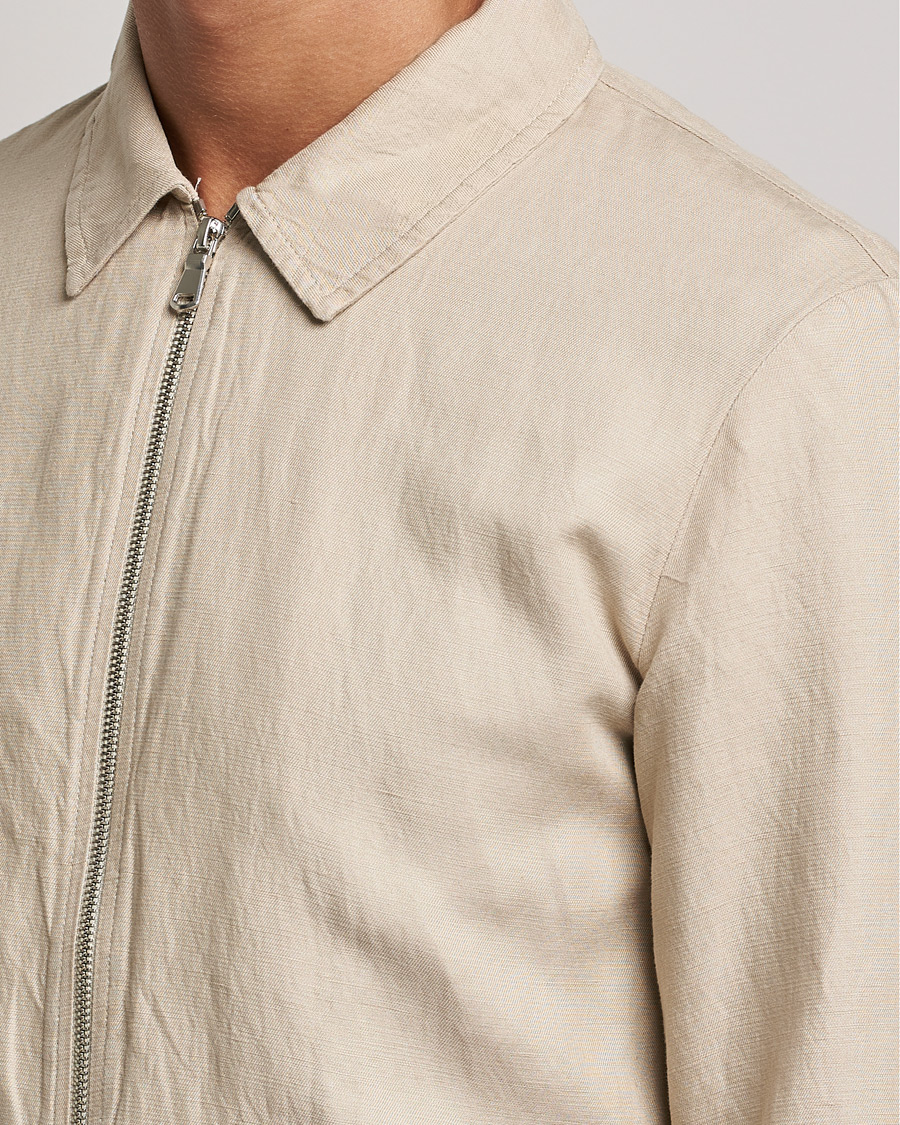 Men | Shirts | J.Lindeberg | Jason Zip Linen Shirt Jacket Safari Beige