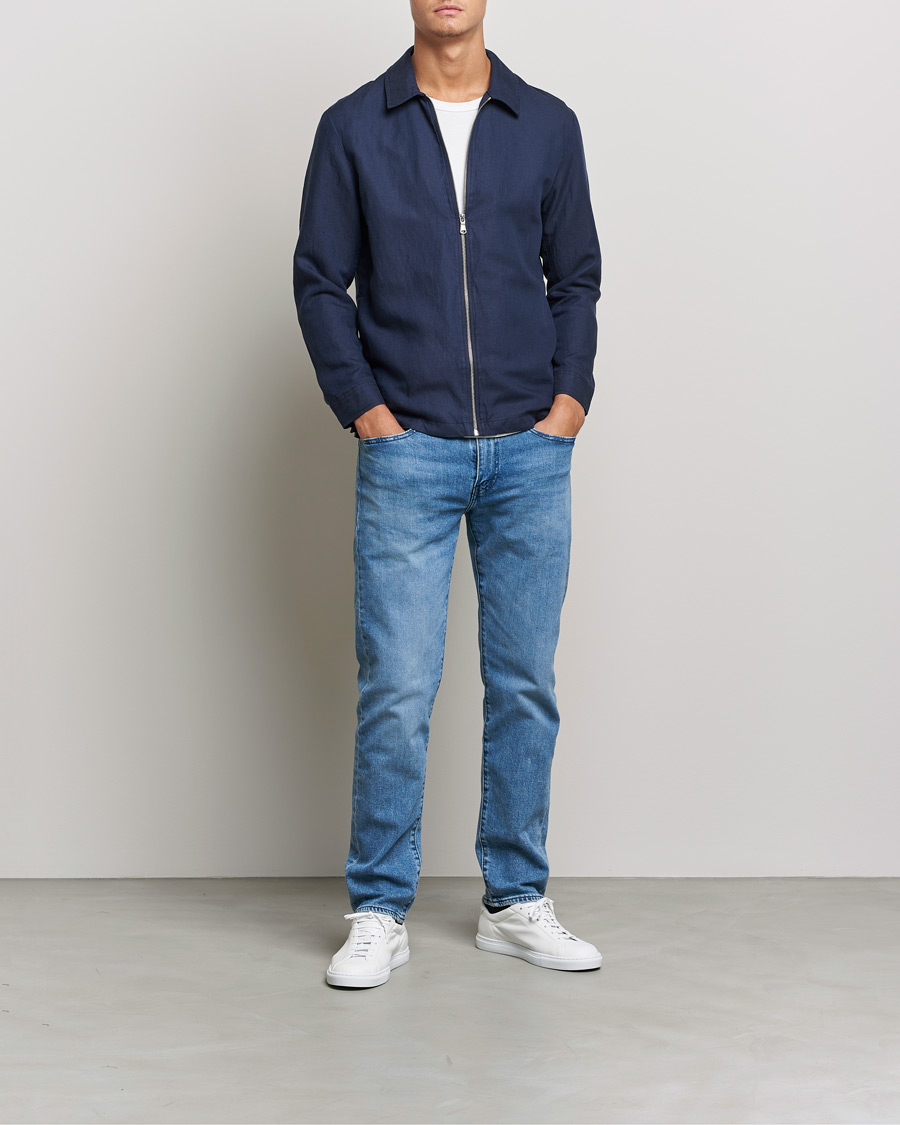 Men | Shirts | J.Lindeberg | Jason Zip Linen Shirt Jacket Navy
