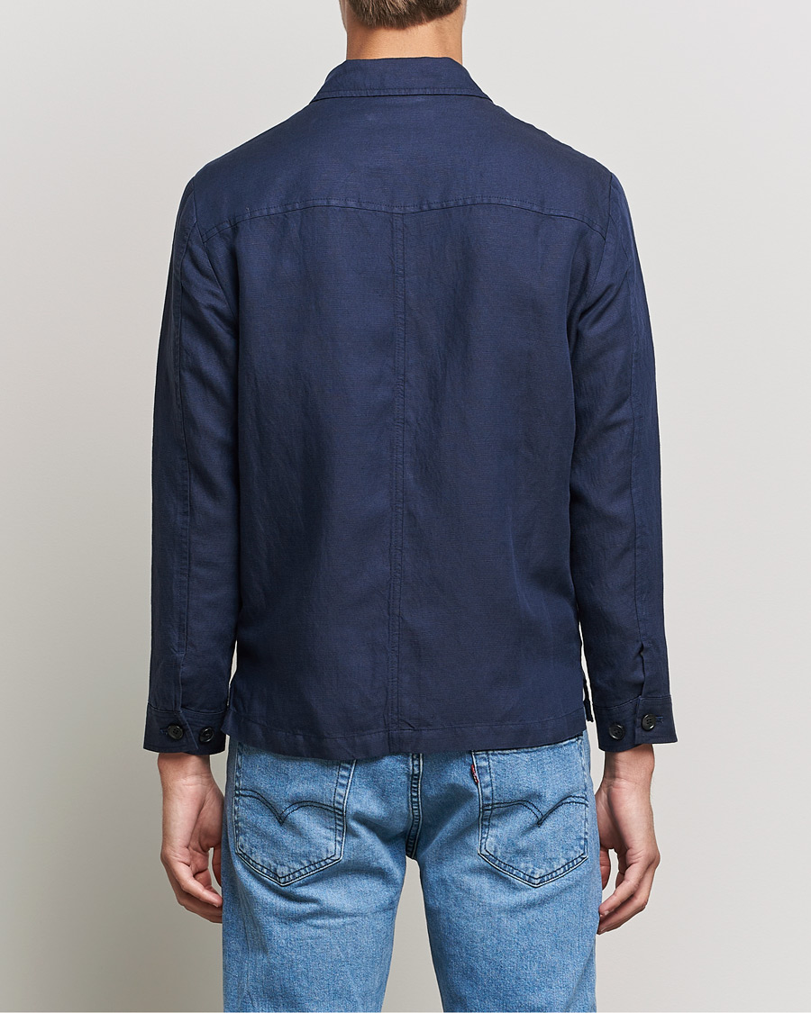 Men | Coats & Jackets | J.Lindeberg | Jason Zip Linen Shirt Jacket Navy