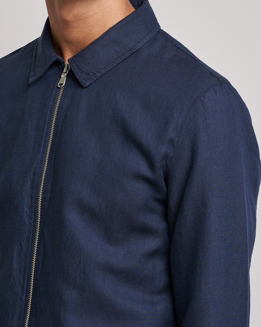 Men | Coats & Jackets | J.Lindeberg | Jason Zip Linen Shirt Jacket Navy