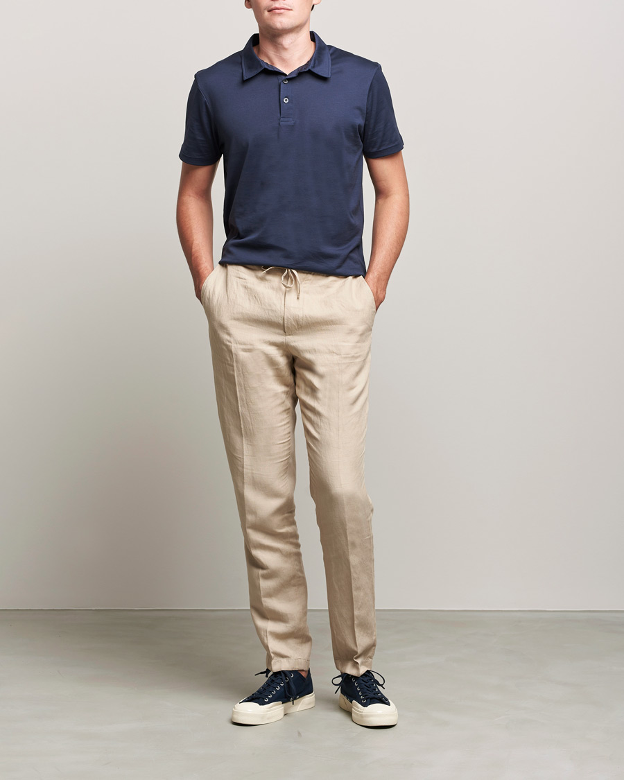 Men | Trousers | J.Lindeberg | Sasha Drape Linen Drawstring Trousers Safari Beige