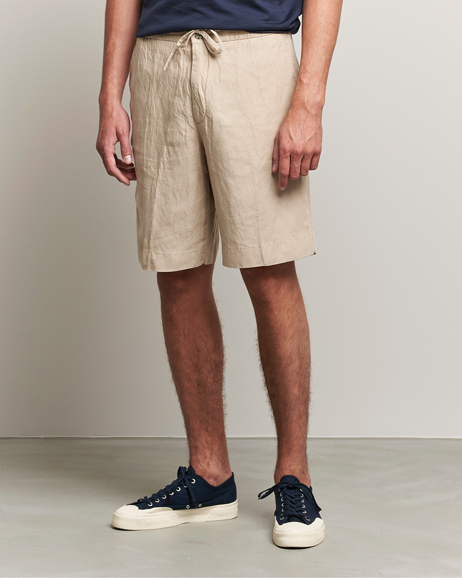 Men | Shorts | J.Lindeberg | Sasha Drape Linen Drawstring Shorts Safari Beige