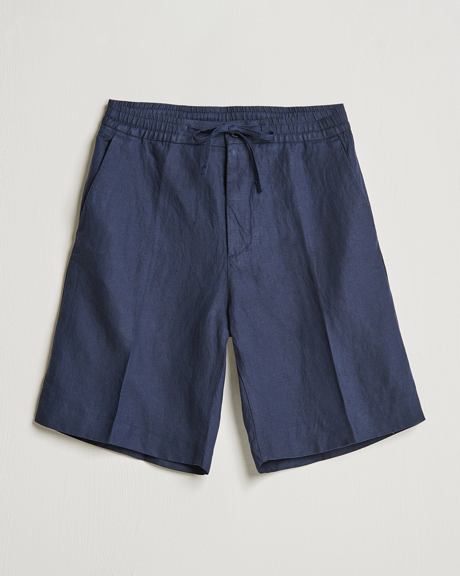 J.Lindeberg Sasha Drape Linen Drawstring Shorts Navy at CareOfCarl.com
