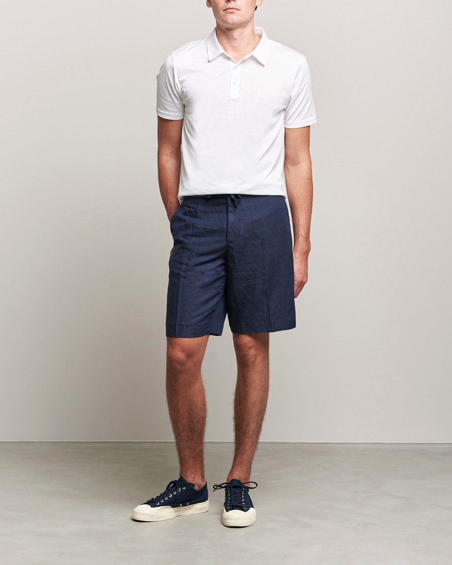 Men | Shorts | J.Lindeberg | Sasha Drape Linen Drawstring Shorts Navy