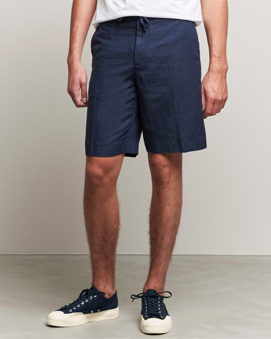 Men | Linen Shorts | J.Lindeberg | Sasha Drape Linen Drawstring Shorts Navy