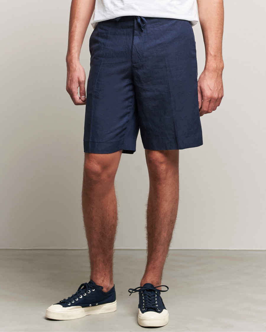 Men | Shorts | J.Lindeberg | Sasha Drape Linen Drawstring Shorts Navy